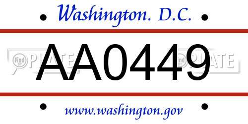 AA0449 District Of Columbia License Plate