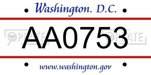 AA0753 District Of Columbia License Plate