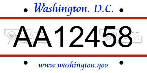 AA12458 District Of Columbia License Plate