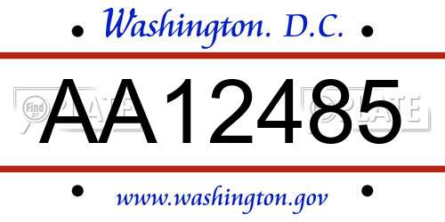 AA12485 District Of Columbia License Plate