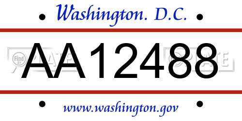 AA12488 District Of Columbia License Plate