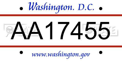 AA17455 District Of Columbia License Plate