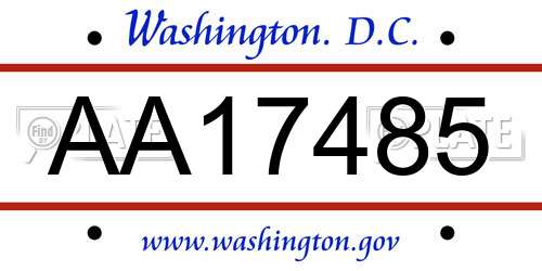 AA17485 District Of Columbia License Plate