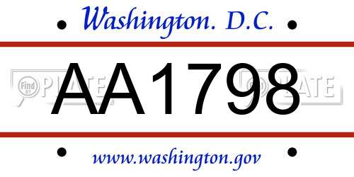 AA1798 District Of Columbia License Plate