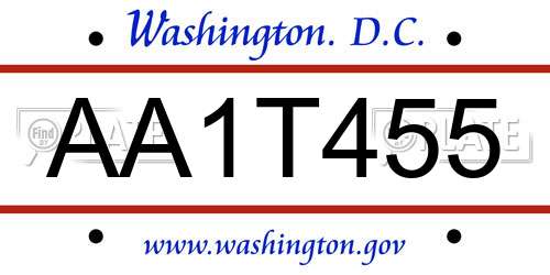 AA1T455 District Of Columbia License Plate