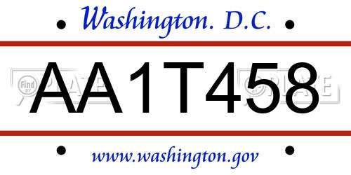 AA1T458 District Of Columbia License Plate