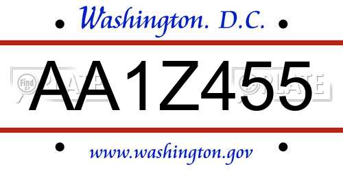 AA1Z455 District Of Columbia License Plate