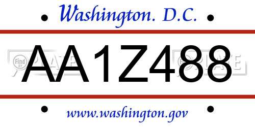 AA1Z488 District Of Columbia License Plate