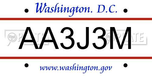 AA3J3M District Of Columbia License Plate