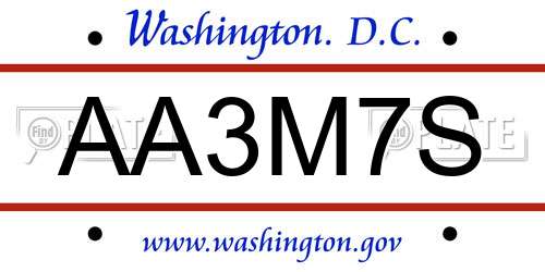AA3M7S District Of Columbia License Plate
