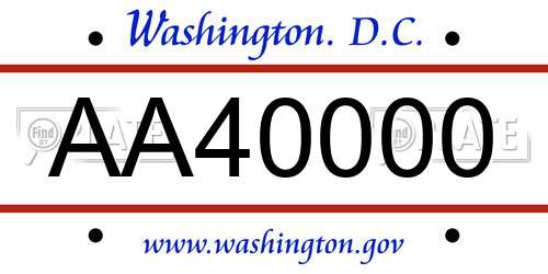 AA40000 District Of Columbia License Plate