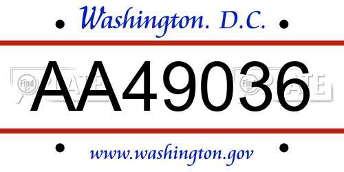 AA49036 District Of Columbia License Plate