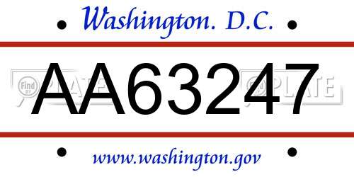AA63247 District Of Columbia License Plate