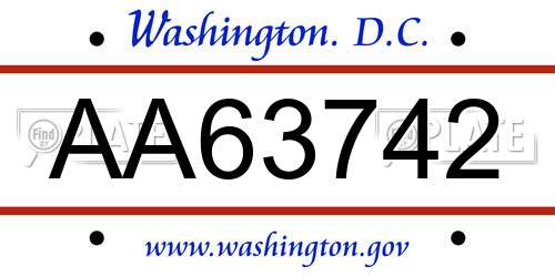 AA63742 District Of Columbia License Plate
