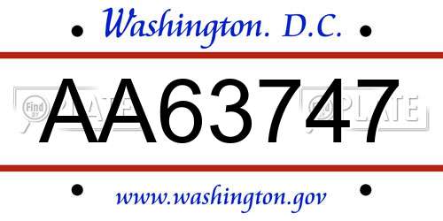 AA63747 District Of Columbia License Plate