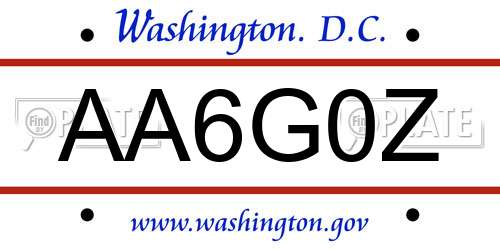 AA6G0Z District Of Columbia License Plate