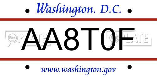 AA8T0F District Of Columbia License Plate
