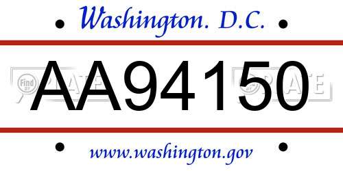 AA94150 District Of Columbia License Plate