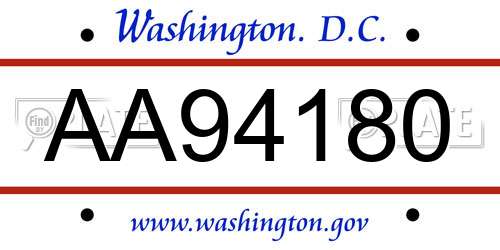 AA94180 District Of Columbia License Plate