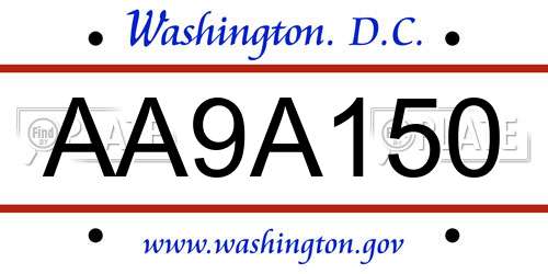 AA9A150 District Of Columbia License Plate