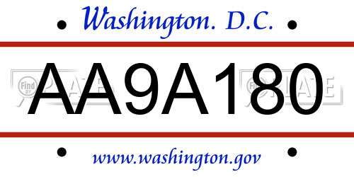 AA9A180 District Of Columbia License Plate