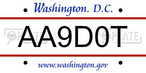 AA9D0T District Of Columbia License Plate