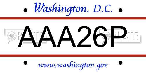 AAA26P District Of Columbia License Plate
