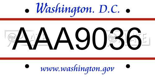 AAA9036 District Of Columbia License Plate