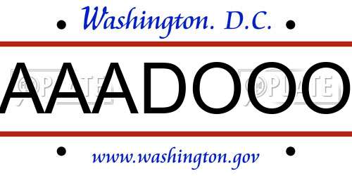 AAADOOO District Of Columbia License Plate
