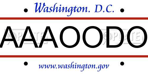 AAAOODO District Of Columbia License Plate