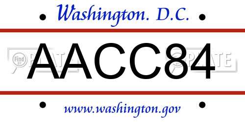 AACC84 District Of Columbia License Plate