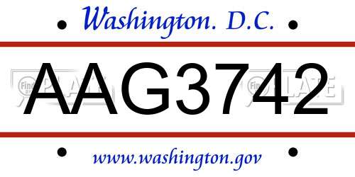 AAG3742 District Of Columbia License Plate