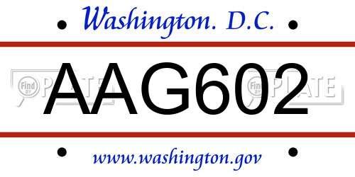 AAG602 District Of Columbia License Plate