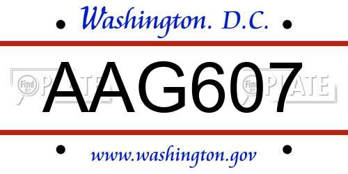 AAG607 District Of Columbia License Plate