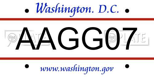 AAGG07 District Of Columbia License Plate