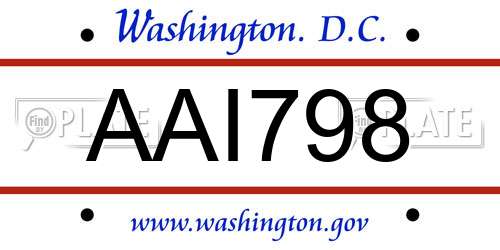 AAI798 District Of Columbia License Plate