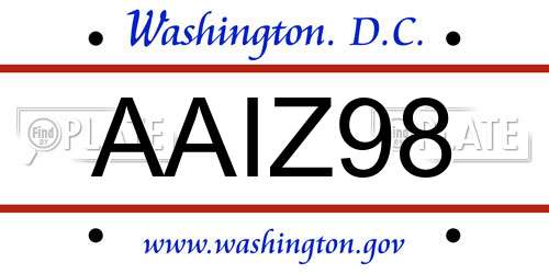 AAIZ98 District Of Columbia License Plate
