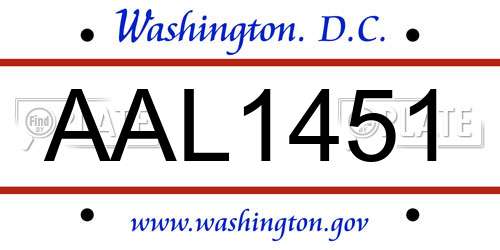 AAL1451 District Of Columbia License Plate