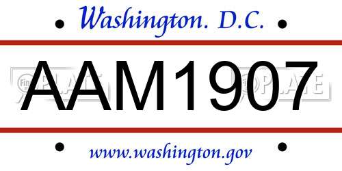 AAM1907 District Of Columbia License Plate