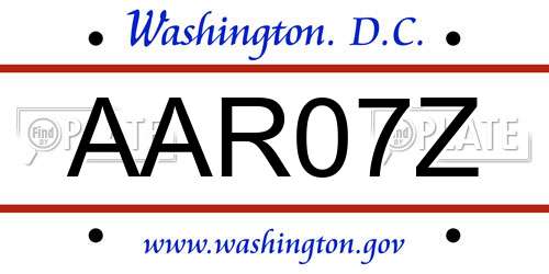 AAR07Z District Of Columbia License Plate