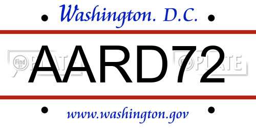 AARD72 District Of Columbia License Plate