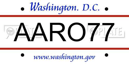 AARO77 District Of Columbia License Plate
