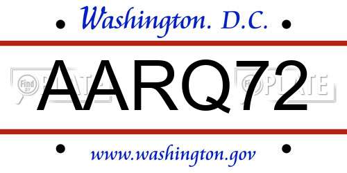 AARQ72 District Of Columbia License Plate