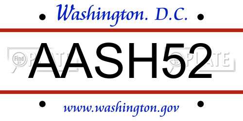 AASH52 District Of Columbia License Plate