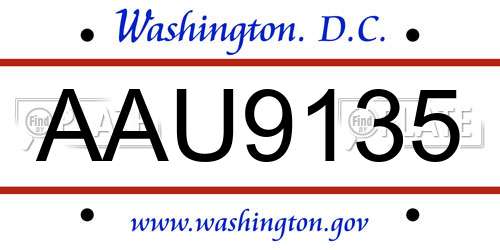 AAU9135 District Of Columbia License Plate