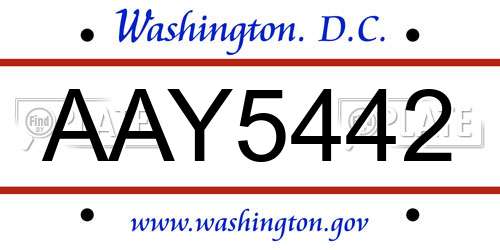 AAY5442 District Of Columbia License Plate