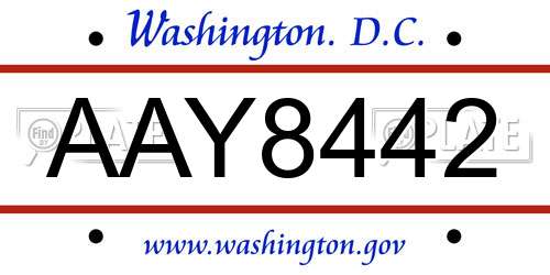 AAY8442 District Of Columbia License Plate