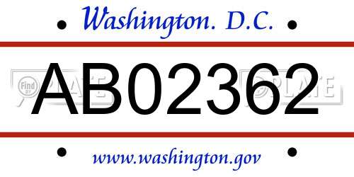 AB02362 District Of Columbia License Plate