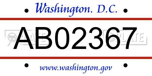 AB02367 District Of Columbia License Plate