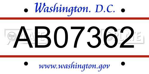 AB07362 District Of Columbia License Plate